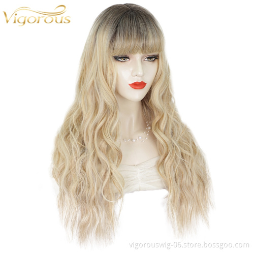 Synthetic Small Part Lace Middle Part Natural Wavy Long Ombre Blonde Hair Top Quantity Supplier Women's Wig Heat Resistant